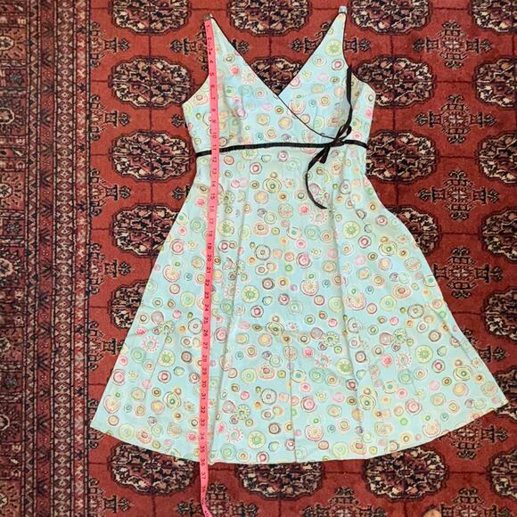 Becky & Max 4 Pale Blue Colorful Circle Print Black Trim Stretch Cotton Sundress - Picture 6 of 6